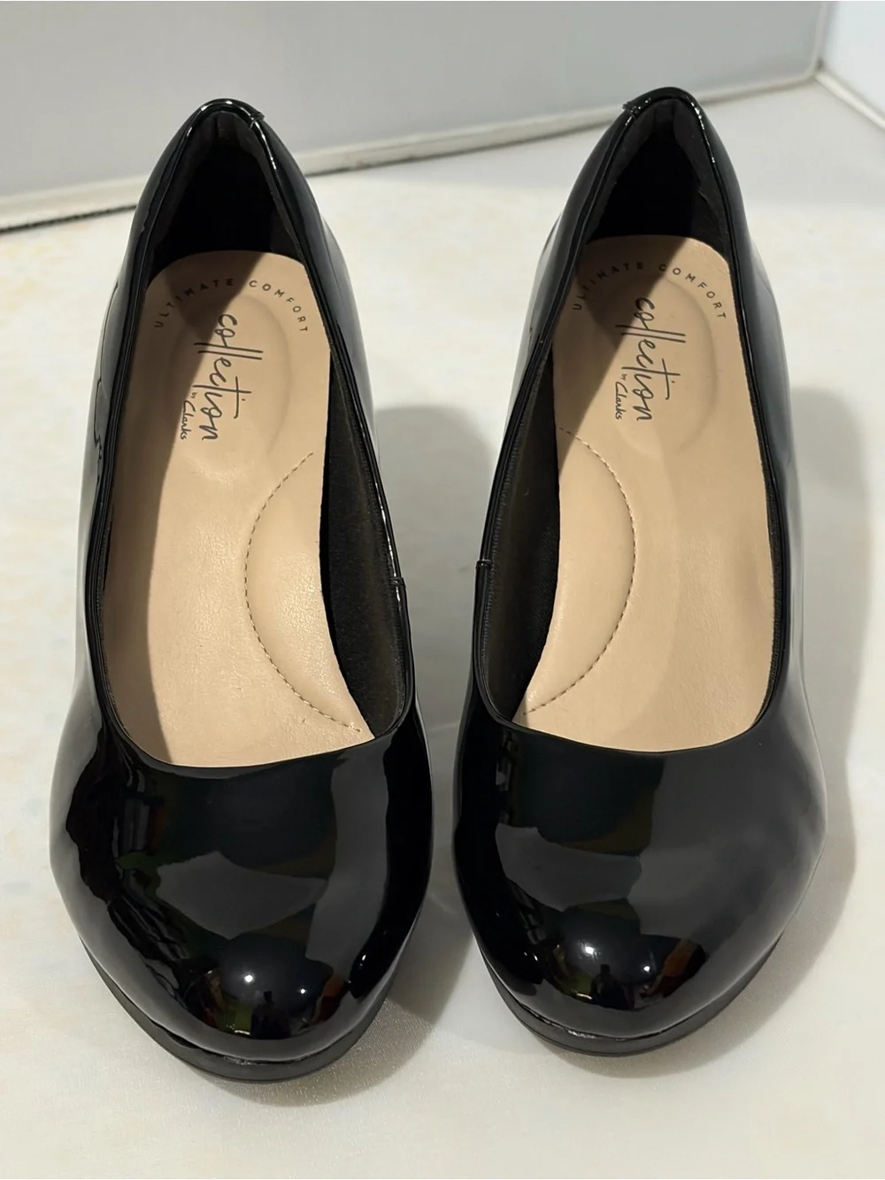 Collection by Clarks Black Patent Round-Toe Heels